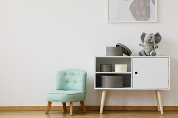 Cupboard and mint chair