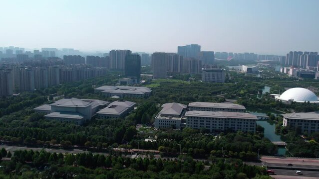 Aerial photography of modern architecture skyline in Zibo, Shandong