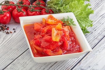 Hungarian lecho with tomato and paprika