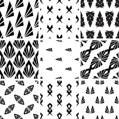 Fototapeta premium A set of 9 seamless geometric patterns.