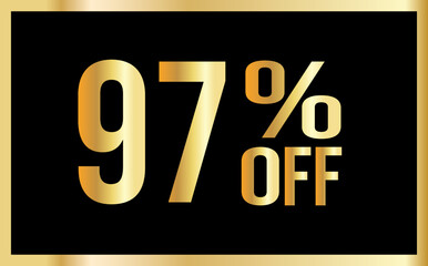 97 percent discount. Golden numbers with black background. Banner for shopping, print, web, sale illustration