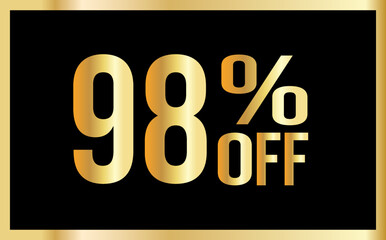 98 percent discount. Golden numbers with black background. Banner for shopping, print, web, sale illustration