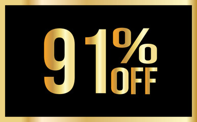 91 percent discount. Golden numbers with black background. Banner for shopping, print, web, sale illustration