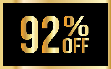 92 percent discount. Golden numbers with black background. Banner for shopping, print, web, sale illustration