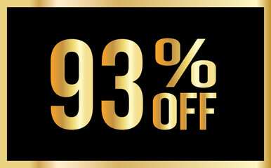 93 percent discount. Golden numbers with black background. Banner for shopping, print, web, sale illustration