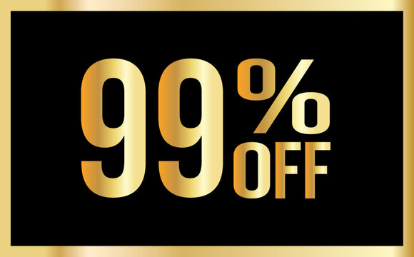 99 percent discount. Golden numbers with black background. Banner for shopping, print, web, sale illustration