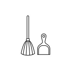 Broom and scoop icon in line style icon, isolated on white background