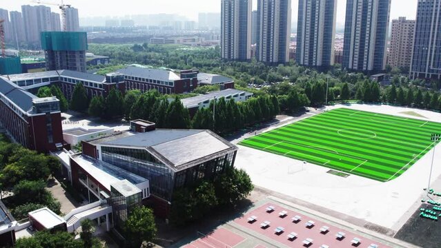 Aerial photography of modern architecture skyline in Zibo, Shandong