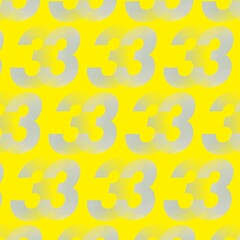 pattern and design from repeated white number 33 on bright yellow background - obrazy, fototapety, plakaty