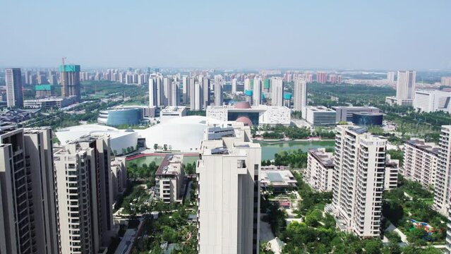 Aerial photography of modern architecture skyline in Zibo, Shandong