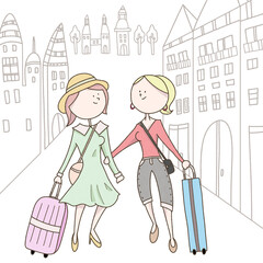 Obraz na płótnie Canvas 海外旅行をする若い女性二人