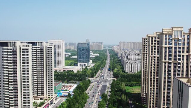 Aerial photography of modern architecture skyline in Zibo, Shandong