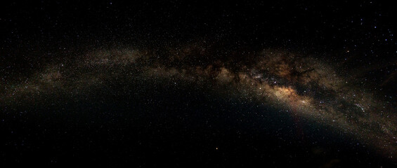 Panorama blue night sky milky way and star on dark background.Lots of stars in the night sky.with noise and grain.Photo by long exposure and select white balance.
