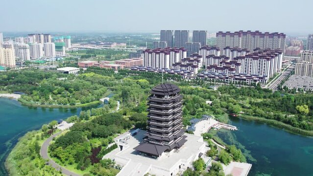 Aerial photography of ancient Chinese garden buildings in Zibo, Shandong
