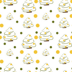 New Year seamless pattern for wrapping paper. Print for wallpaper and fabric. Christmas tree and mugs. Christmas background