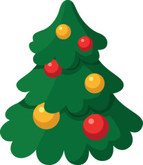 Christmas tree icon. Cartoon decorated holiday pine