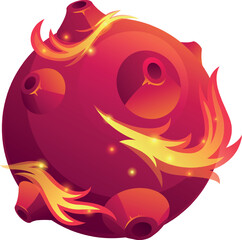 Fantasy fire planet with volcanoes and flames. Cartoon game element