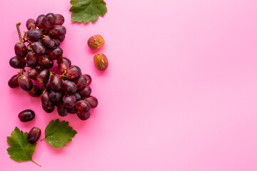 Bunch of grapes, top view. Fresh fruits nad berries background