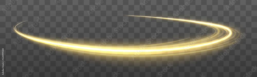 Poster golden glowing shiny spiral lines effect. curved yellow line light. glittering wavy trail. swirling 