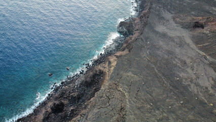 Fototapeta na wymiar aerial shot from drone of the volcanic coast of the island of El Hierro