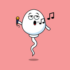 Cute cartoon sperm singer character holding mic in flat modern style design
