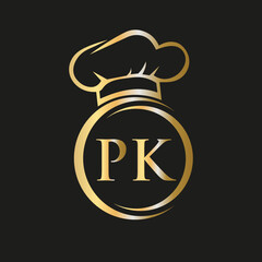 Initial Letter PK Restaurant Logo Template. Restaurant Logo Concept with Chef Hat Symbol Vector Sign - obrazy, fototapety, plakaty