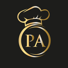 Initial Letter PA Restaurant Logo Template. Restaurant Logo Concept with Chef Hat Symbol Vector Sign