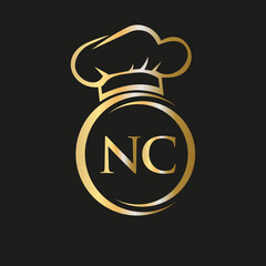 Initial Letter NC Restaurant Logo Template. Restaurant Logo Concept with Chef Hat Symbol Vector Sign