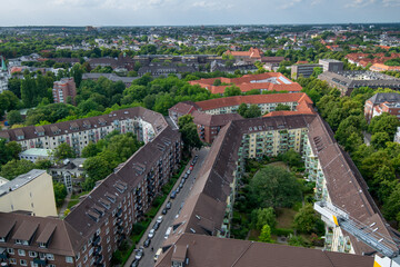 Top view of buildings with courtyards in Hamburg, Germany. Typical European architecture. - obrazy, fototapety, plakaty