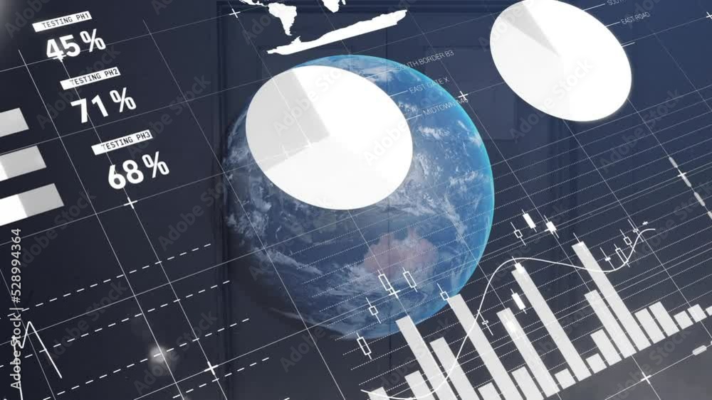 Poster animation of data processing and globe over globe