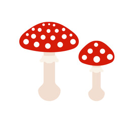 Red toadstool mushrooms icons cartoon drawing isolated on white background.