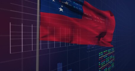 Animation of financial data processing over flag of samoa - Powered by Adobe