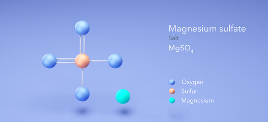 magnesium sulfate, salt, molecular structures, 3d model, Structural Chemical Formula and Atoms with Color Coding - obrazy, fototapety, plakaty