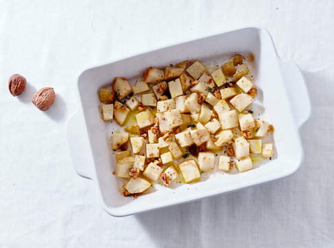 Roasted celery root with walnuts