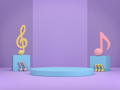 Podiums for products show with mock-up colorful musical notes. 