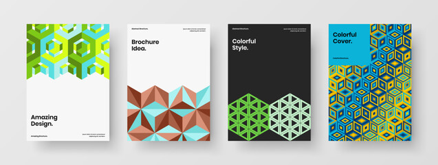 Fresh leaflet design vector layout set. Original geometric hexagons cover concept collection.