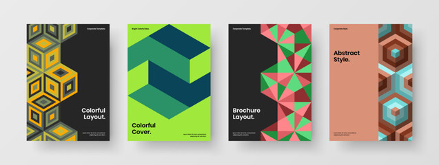 Clean mosaic pattern annual report concept composition. Vivid company brochure A4 vector design layout bundle.