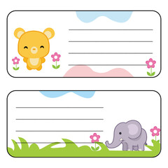 Cute animal name tags for notebooks and stationery. Animal label tag templates for bags, books, stationery, etc