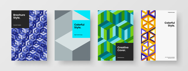 Clean poster A4 vector design layout set. Colorful geometric shapes brochure concept composition.