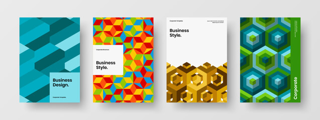 Trendy magazine cover A4 vector design illustration bundle. Amazing geometric pattern placard concept composition.