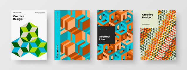 Minimalistic geometric pattern company cover concept set. Clean flyer design vector layout bundle.