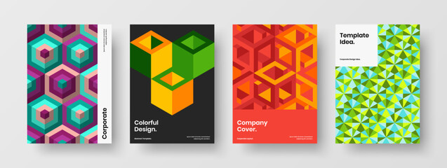 Amazing journal cover A4 design vector template composition. Unique geometric tiles banner concept collection.
