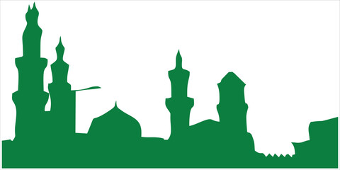 Green silhouette of a mosque. Suitable for use as religious design elements or greetings for religious holidays