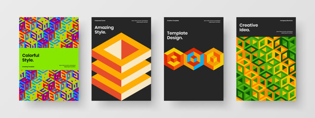 Fototapeta premium Modern corporate cover A4 design vector layout collection. Simple mosaic tiles banner illustration bundle.