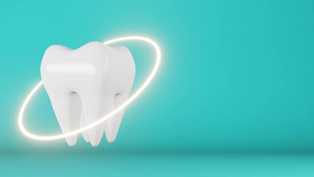 White healthy molar tooth 3D animation loop blue background. Enamel whitening toothpaste tartar plaque removal National Dentist's Day Wisdom teeth extraction. Oral care. Dental Insurance Clinic banner