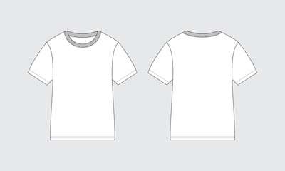 Blank kids short sleeves t-shirt crewneck mockup front and back view, vector fashion illustration template