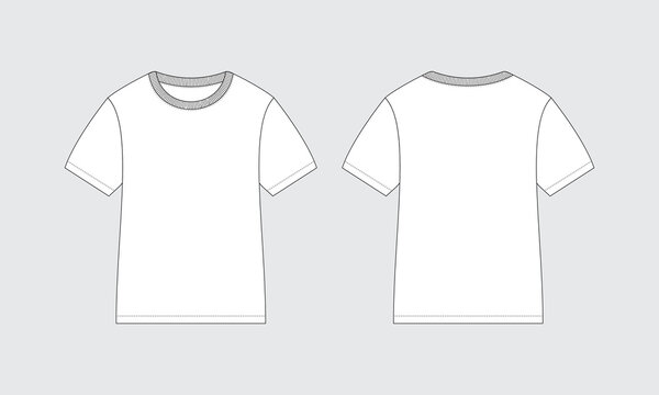 Kids crewneck t-shirt technical fashion illustration, flat apparel sketch template