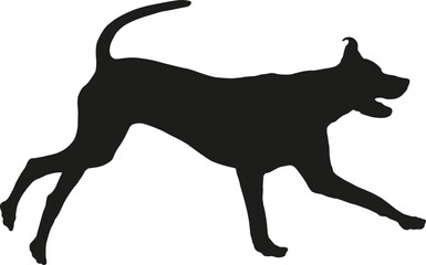 Running dalmatian dog puppy. Black dog silhouette. Pet animals. Isolated on a white background.