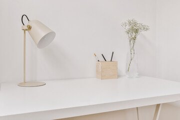 Modern minimal desk with lamp