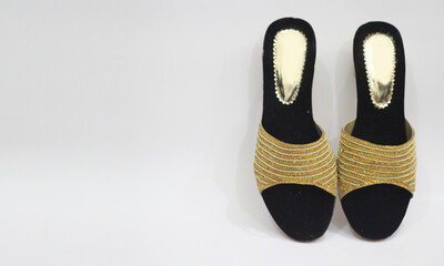 Flat gold and black sandals, wedding, desi, entertainment